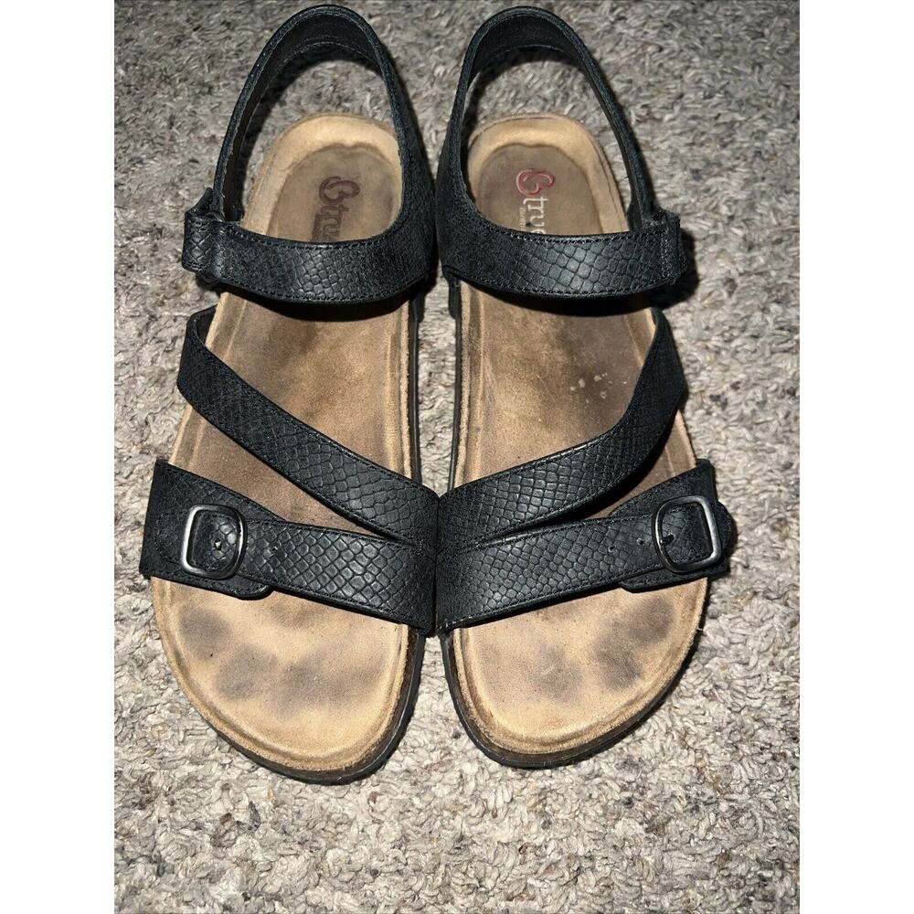 True Baretraps Sandals Size 9 M Patty Black Hook Loop Closure Arch Support